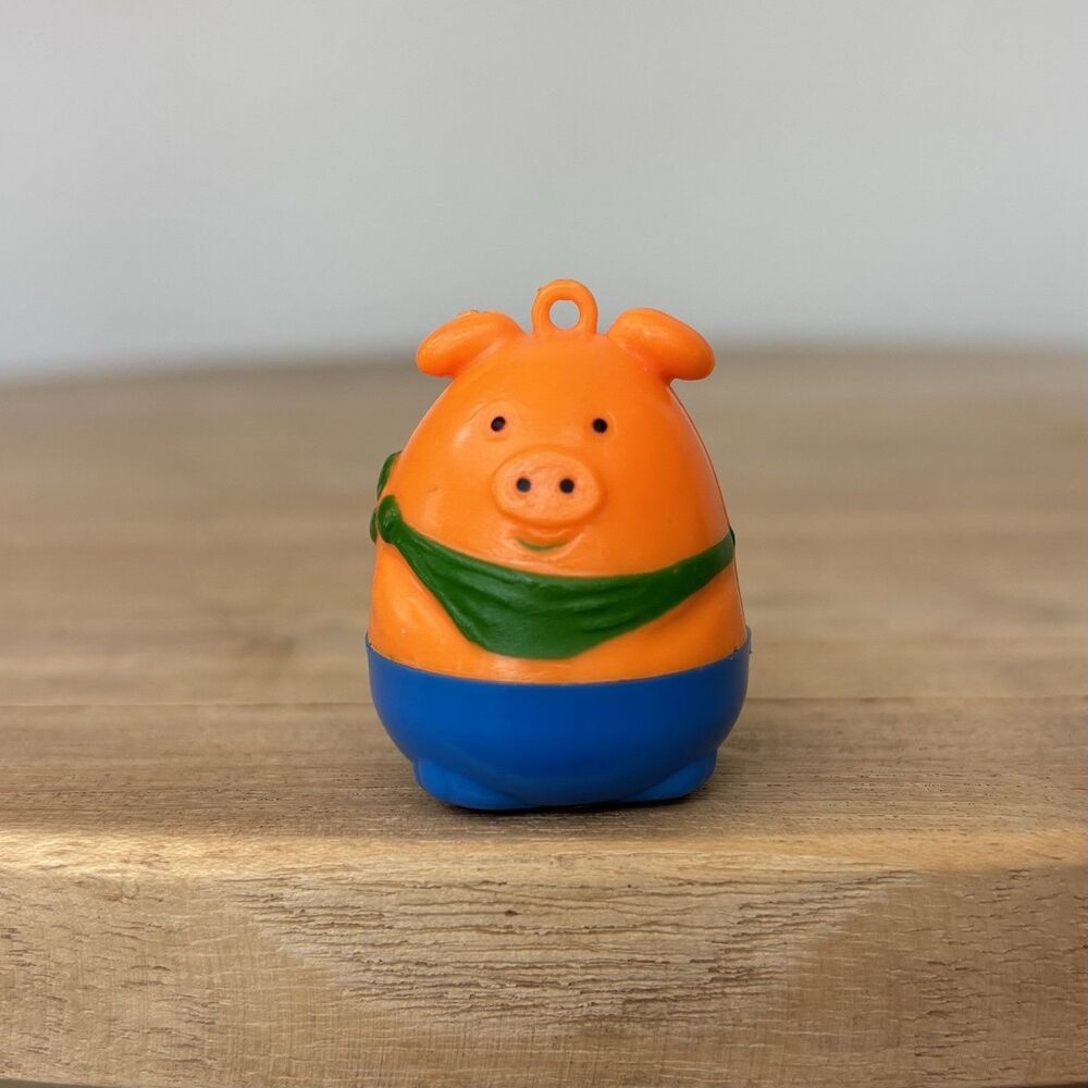 Vintage Gumball Roly Poly Necklace Charm Orange Pig Vending Machine Toy W/ Ring